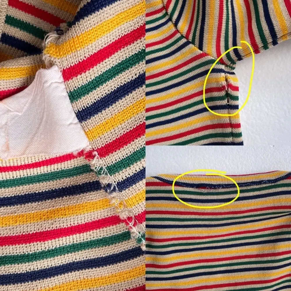 Vtg 70s Colorful Striped Knit Long Sleeve Shirt / Womens / Sz M / Stretchy Poly